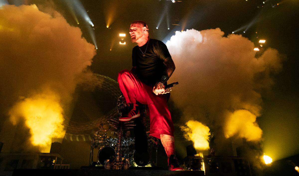 Five Finger Death Punch in concert at Raleigh, N.C.’s Coastal Credit Union Music Park at Walnut Creek, Wednesday night, Sept. 7, 2022.