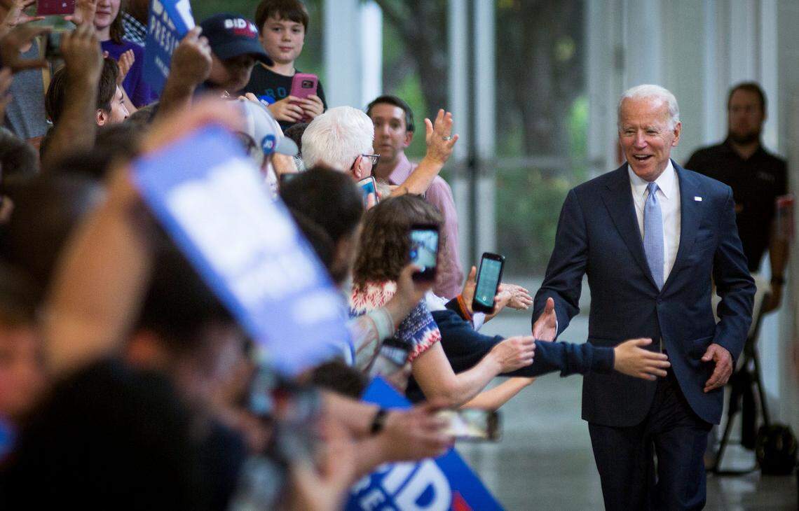 Democratic presidential candidate and former Vice President Joe Biden is introduced at Hillside High School in Durham, NC on Oct 27, 2019.
