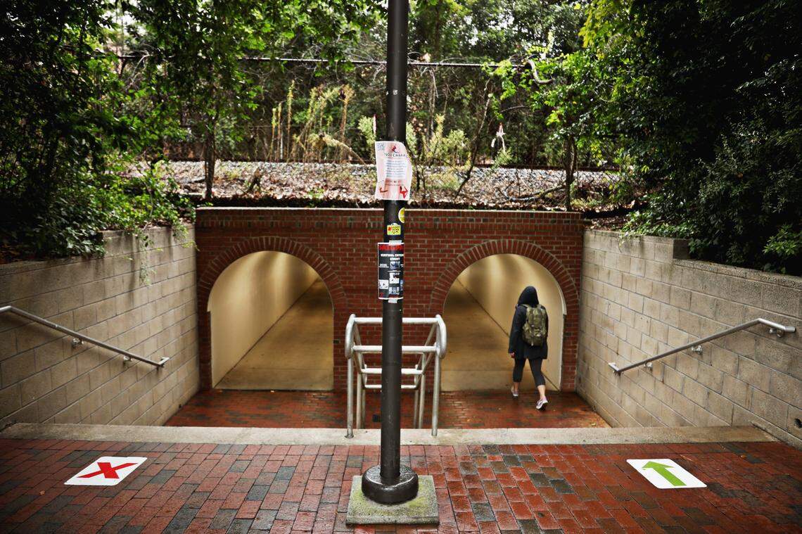A sparse trickle of students can be seen around the N.C. State University campus on Wednesday, Sept. 9, 2020.