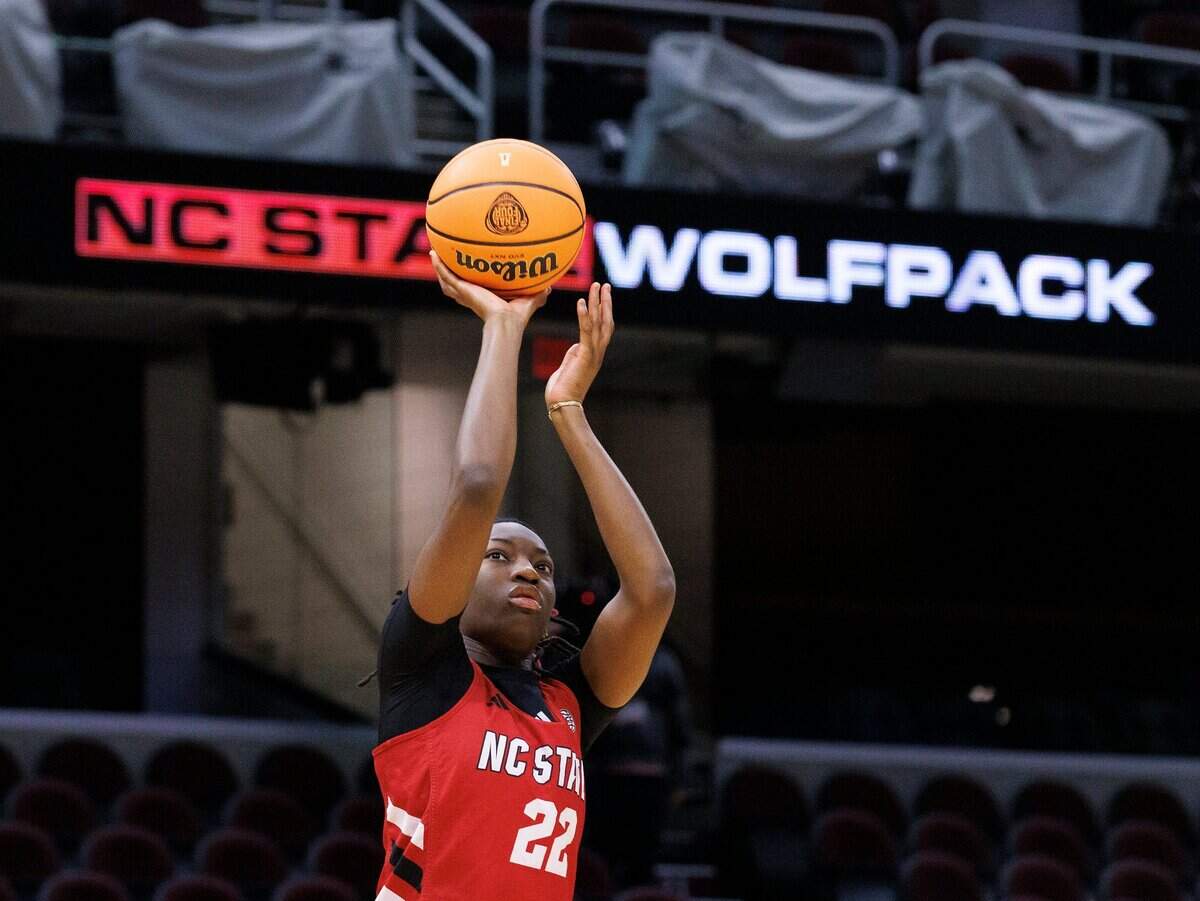 N.C. State’s Saniya Rivers puts up a shot during practice at Rocket Mortgage FieldHouse on Thursday, April 4, 2024, in Cleveland, Ohio. The Wolfpack will face South Carolina in the Final Four on Friday.