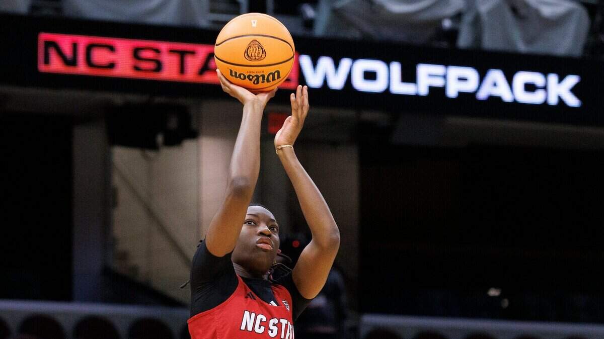 N.C. State’s Saniya Rivers puts up a shot during practice at Rocket Mortgage FieldHouse on Thursday, April 4, 2024, in Cleveland, Ohio.