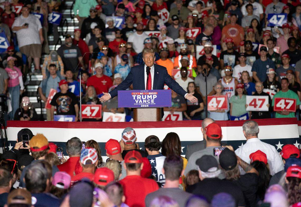 Former President and Republican presidential candidate Donald Trump speaks during a campaign rally at the Greensboro Coliseum Complex on Tuesday, Oct. 22, 2024, in Greensboro, N.C.