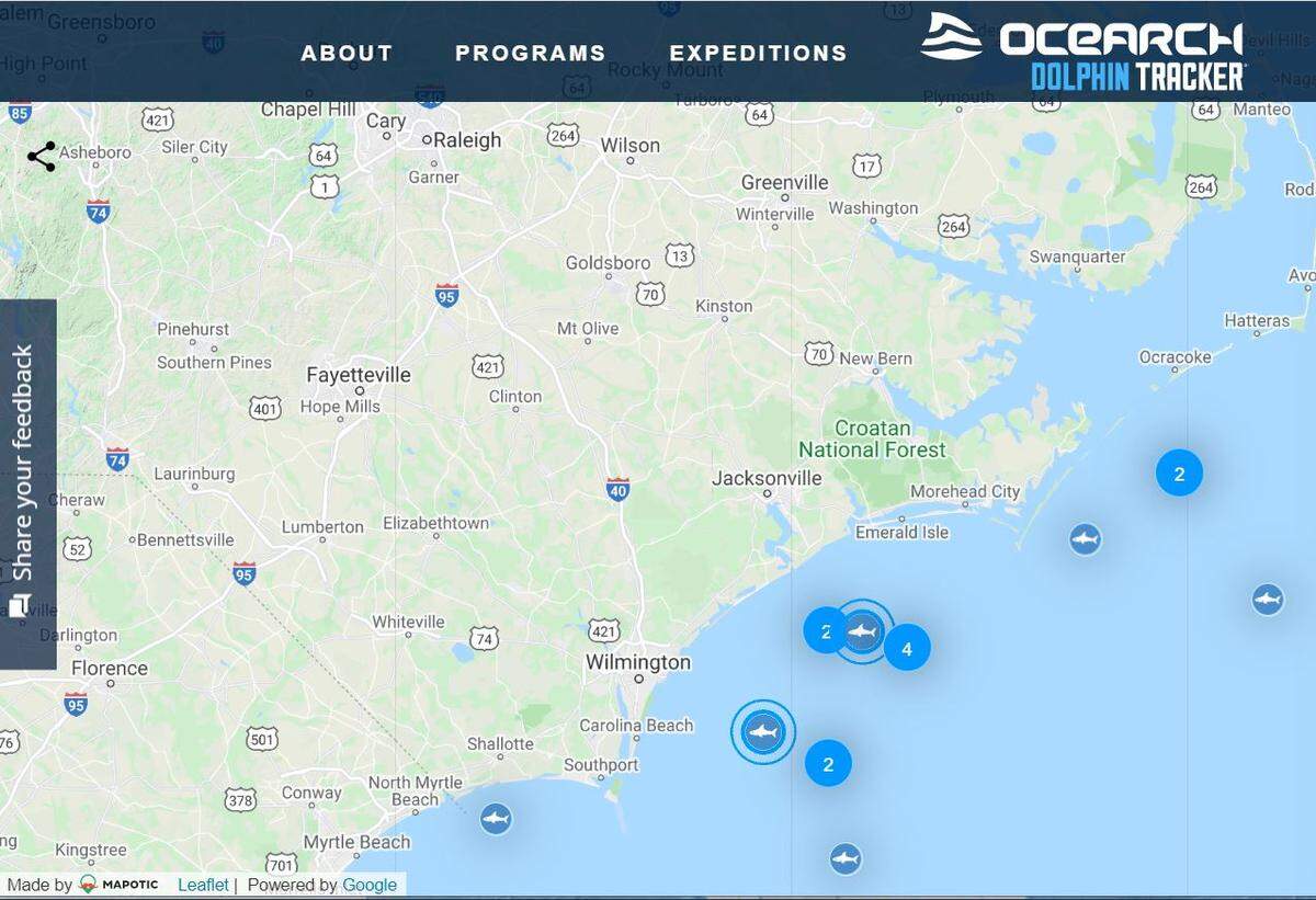Two great white sharks pinged off the North Carolina coast over the weekend.