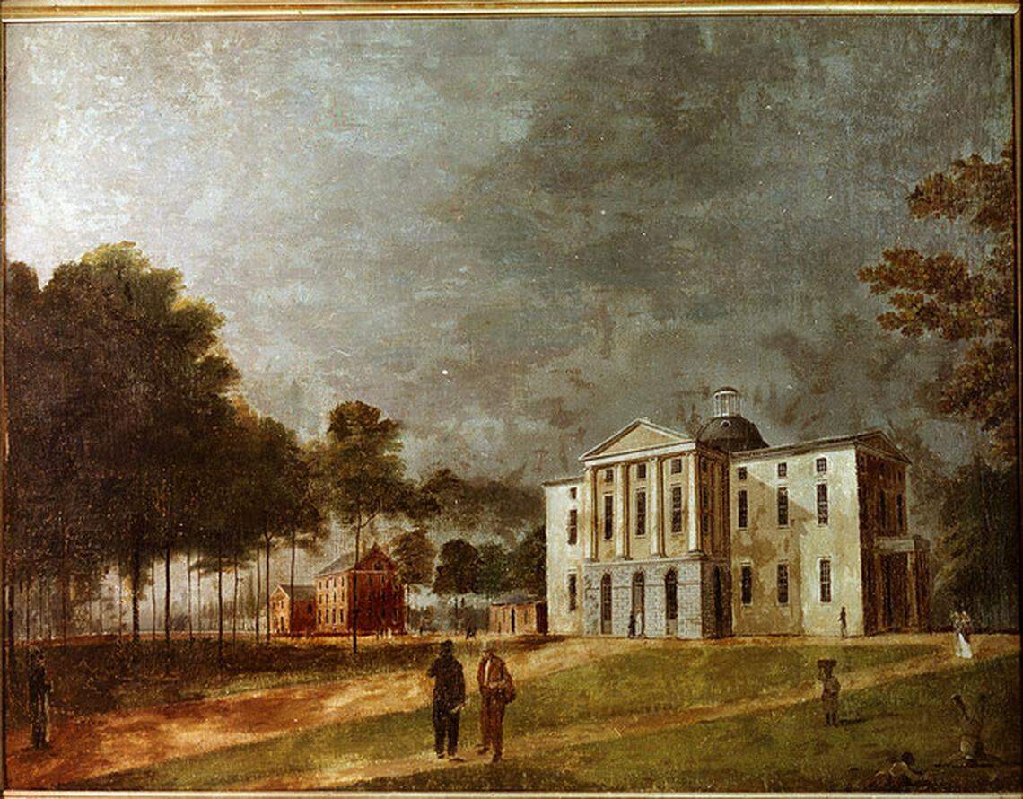The first statehouse in Raleigh, destroyed by fire in 1831, housed Antonio Canova's George Washington statue. The statue is  the subject of a new book, "Canova's George Washington" by Xavier Salomon with Guido Beltramini and Mario Guderzo.
