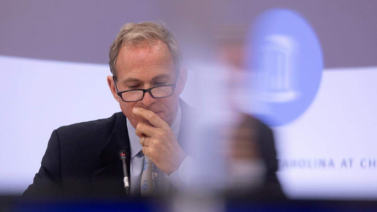 UNC Board of Trustees Chair John Preyer listens during a meeting in Chapel Hill, N.C. on Thursday, May 16, 2024.