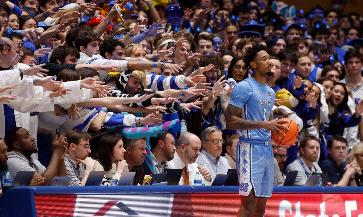 North Carolina’s Leaky Black (1) prepares to inbound the ball during the second half of Duke’s 63-57 victory over UNC at Cameron Indoor Stadium in Durham, N.C., Saturday, Feb. 4, 2023.