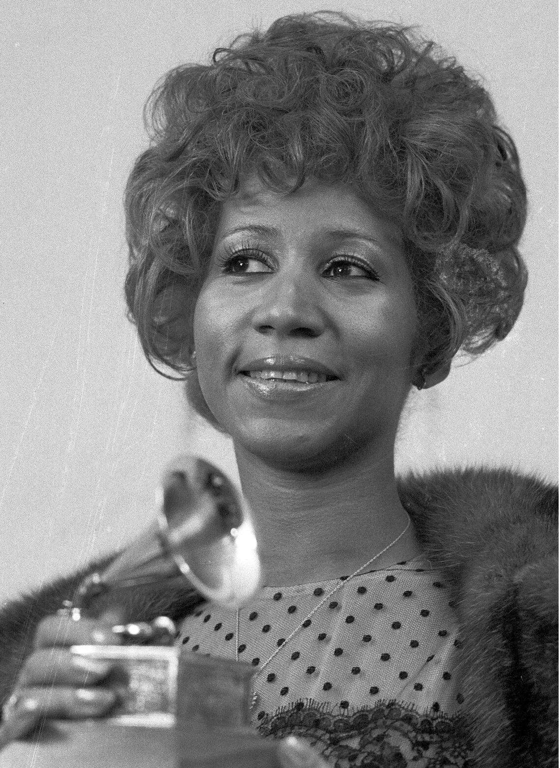 Aretha Franklin in 1972, with her best R&B performance Grammy for “Bridge Over Troubled Waters.”