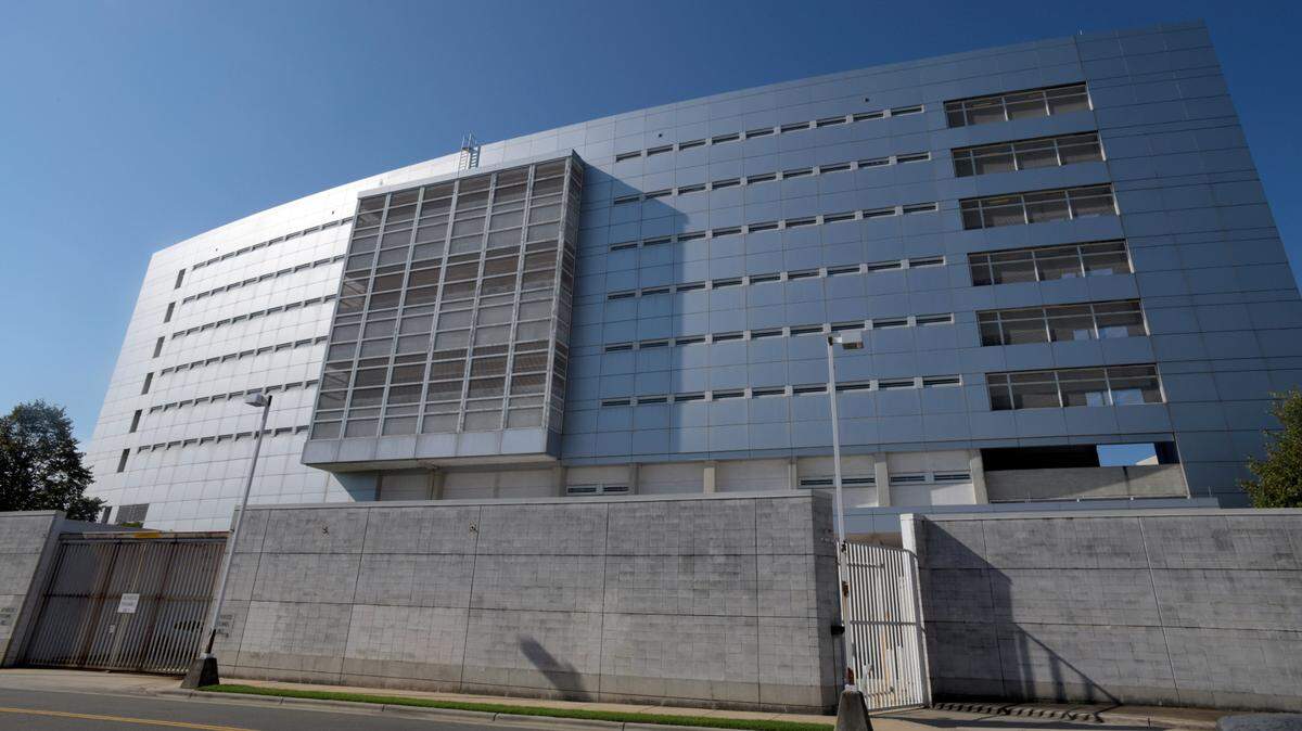 The exterior of the Durham County Detention Center in downtown Durham.