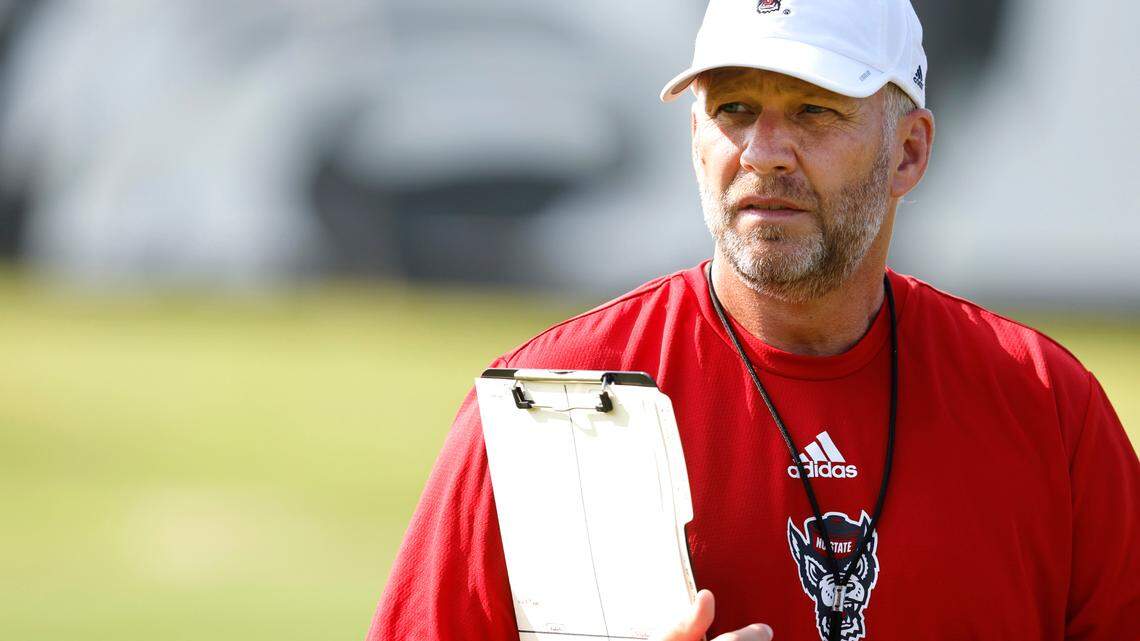 N.C. State head coach Dave Doeren watches during the Wolfpack’s first practice of fall camp in Raleigh, N.C., Wednesday, August 3, 2022.