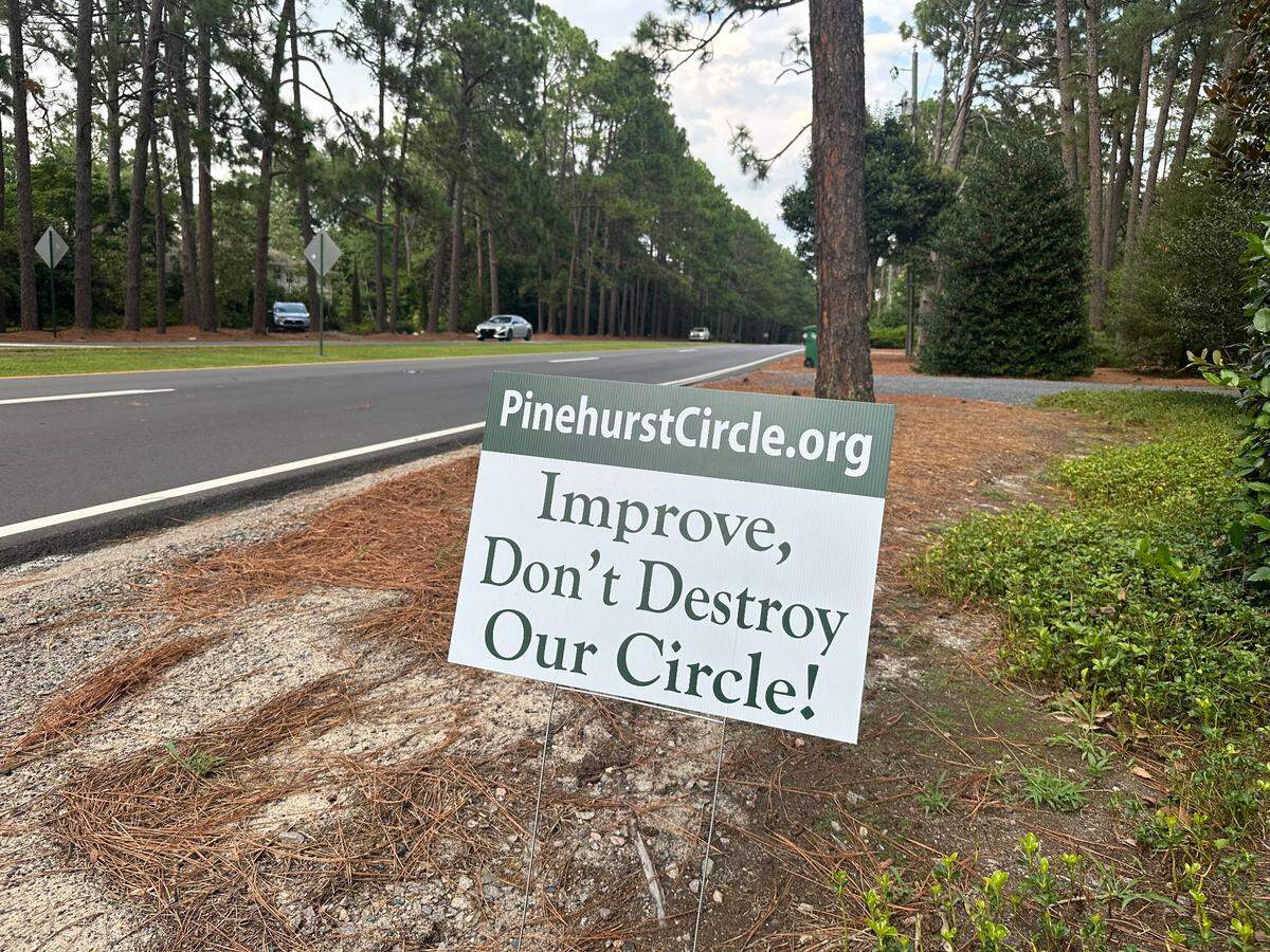 Signs opposing the N.C. Department of Transportation’s proposal to replace the Pinehurst Traffic Circle are sprinkled throughout the village.