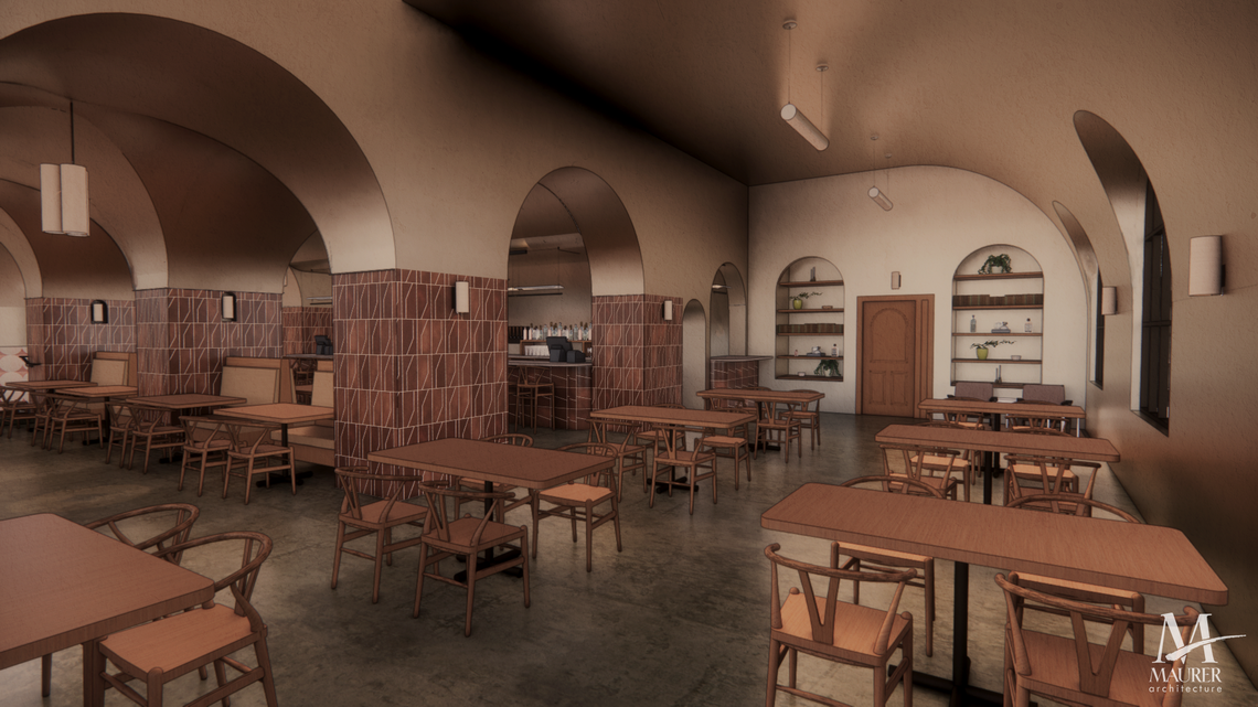 Renderings of the upcoming Seaboard Station distillery and restaurant Boatman Spirits Company.