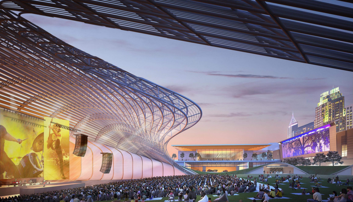 A conceptual rendering of what Red Hat Amphitheater could look like as part of a Raleigh Convention Center expansion.
