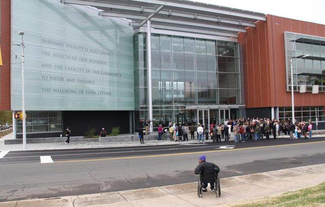 The Durham County Human Services Building, photographed in 2013, houses the Department of Social Services, the Alliance Behavioral Healthcare office and the Department of Veterans Services.
