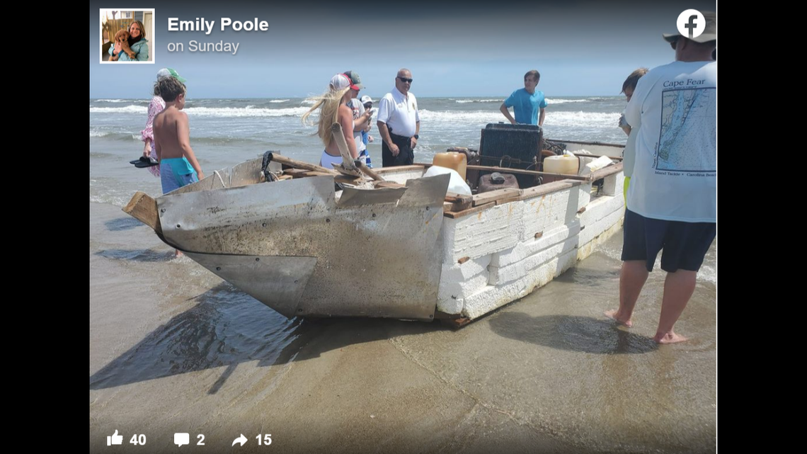 A mysterious boat built of Styrofoam blocks washed ashore in North Carolina and supplies left aboard indicates it may have originated in the Caribbean, possibly with a load of refugees.