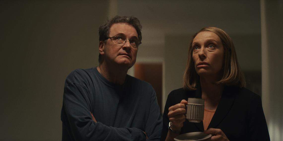 Toni Collette as Kathleen Peterson and Colin Firth as Michael Peterson in the HBO Max limited series “The Staircase.”