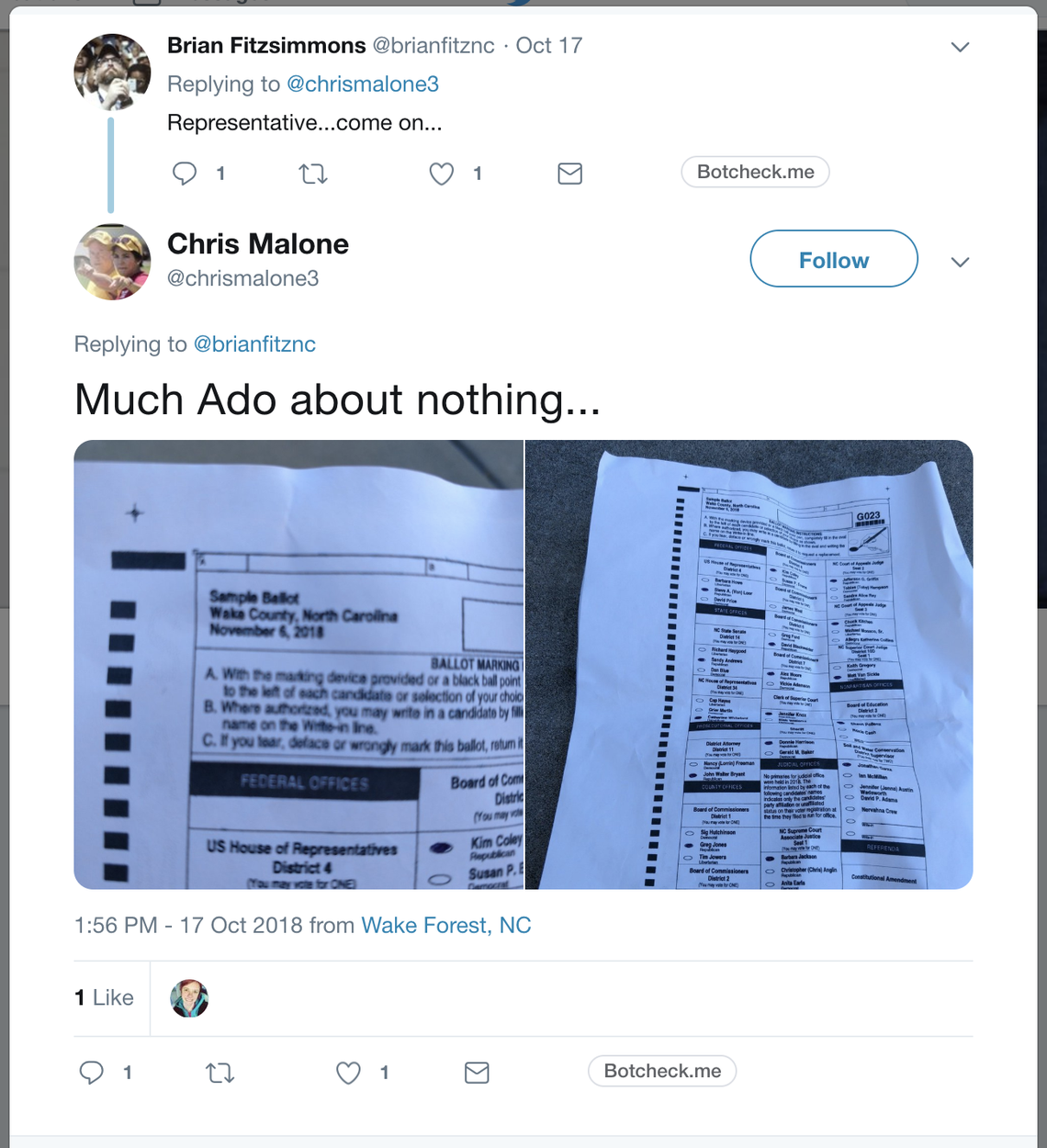 Rep. Chris Malone, a Wake County Republican, posted follow-up tweets to defend against claims he had broken a state law.