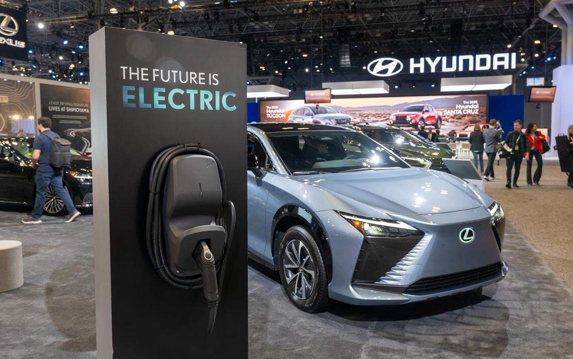 A new Lexus electric car is displayed at the New York International Auto Show on March 27, 2024 in New York City.