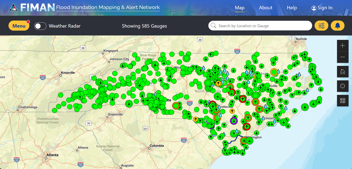 On Tuesday afternoon, N.C.’s Flood Inundation Mapping Alert Network showed where flooding is likely as a result of Tropical Storm Debby.