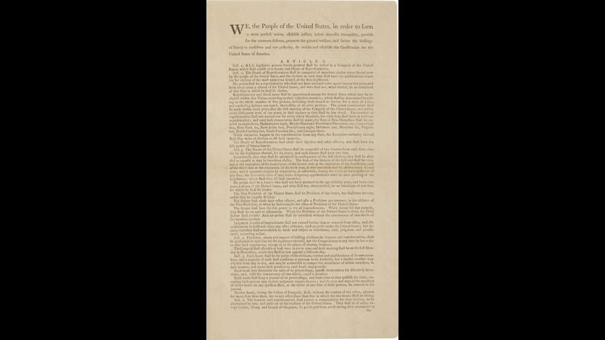 A rare first printing of the U.S. Constitution.