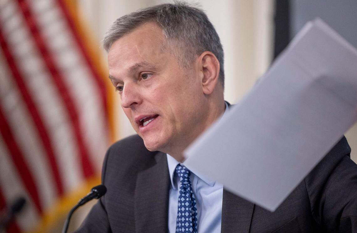 North Carolina Governor Josh Stein addresses the Council of State meeting on Tuesday, February, 4, 2025 in Raleigh, N.C.
