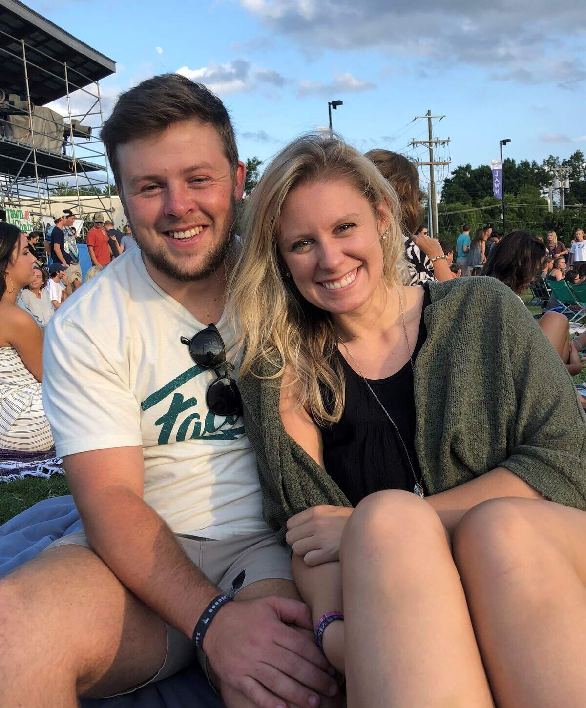 Dylan Goyer and Brittney Overstreet have been dating since February 2018. Goyer proposed to Overstreet on stage at the Jonas Brothers concert Aug. 15, 2019, in Raleigh, North Carolina.