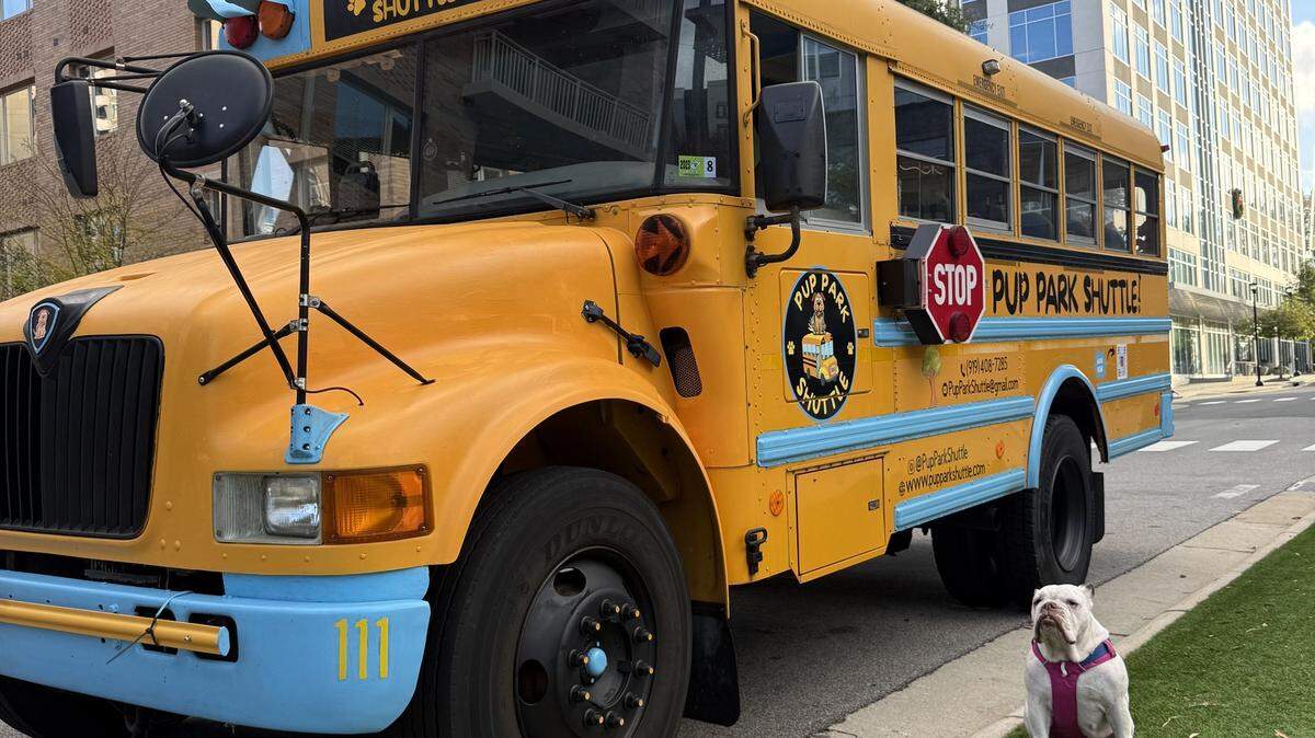 Decorated with Carolina blue accents, Pup Park Shuttle takes dogs to Raleigh-area parks.