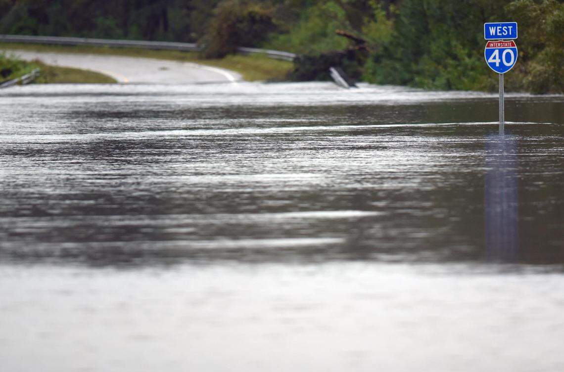 A ramp onto Interstate 40 in New Hanover County is flooded after Hurricane Florence. The interstate, the main thoroughfare in Southeastern North Carolina, often floods after tropical storms and heavy rain events.