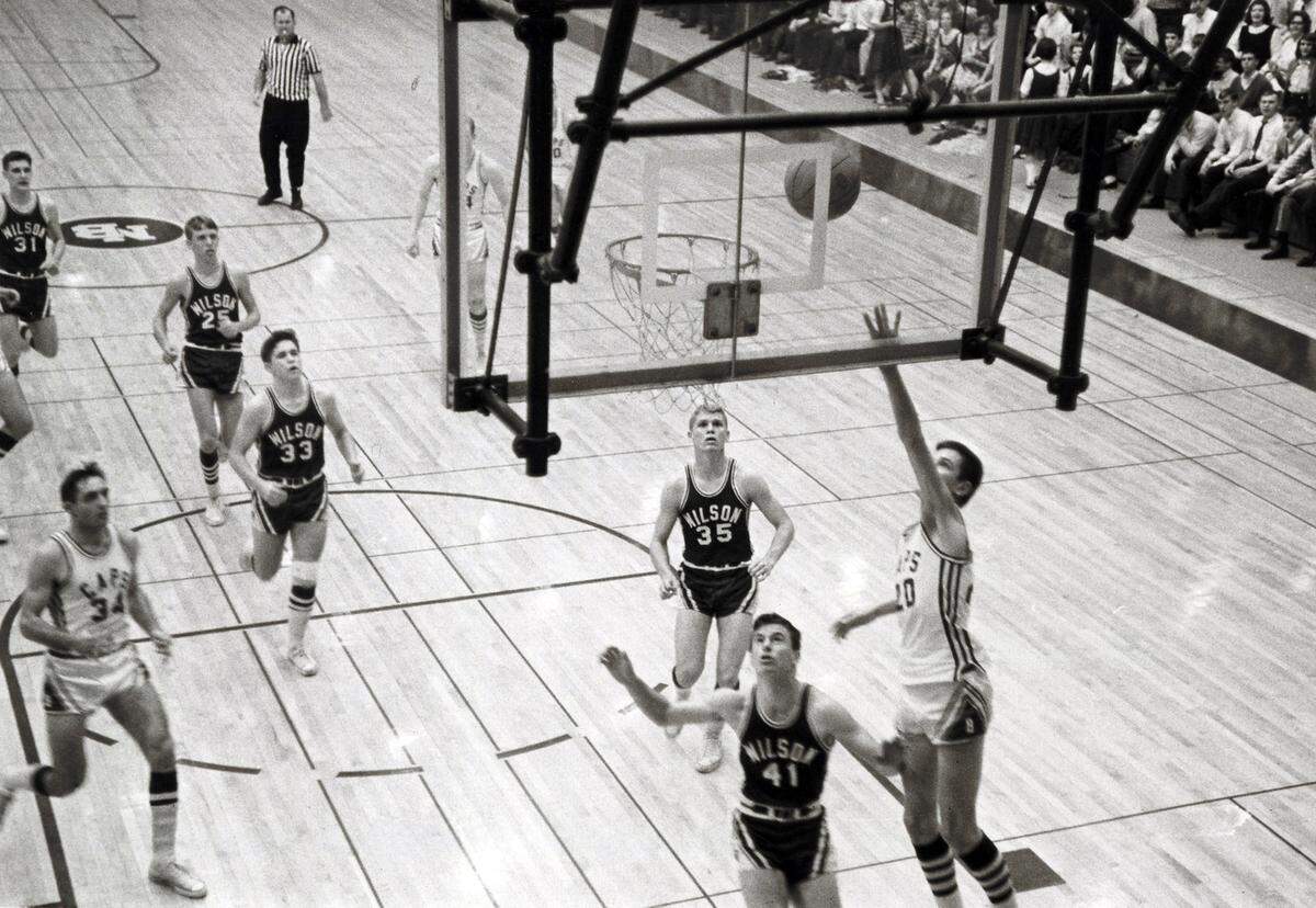 Pete Maravich scores his 1000th point as a player at Raleigh’s Broughton High School.