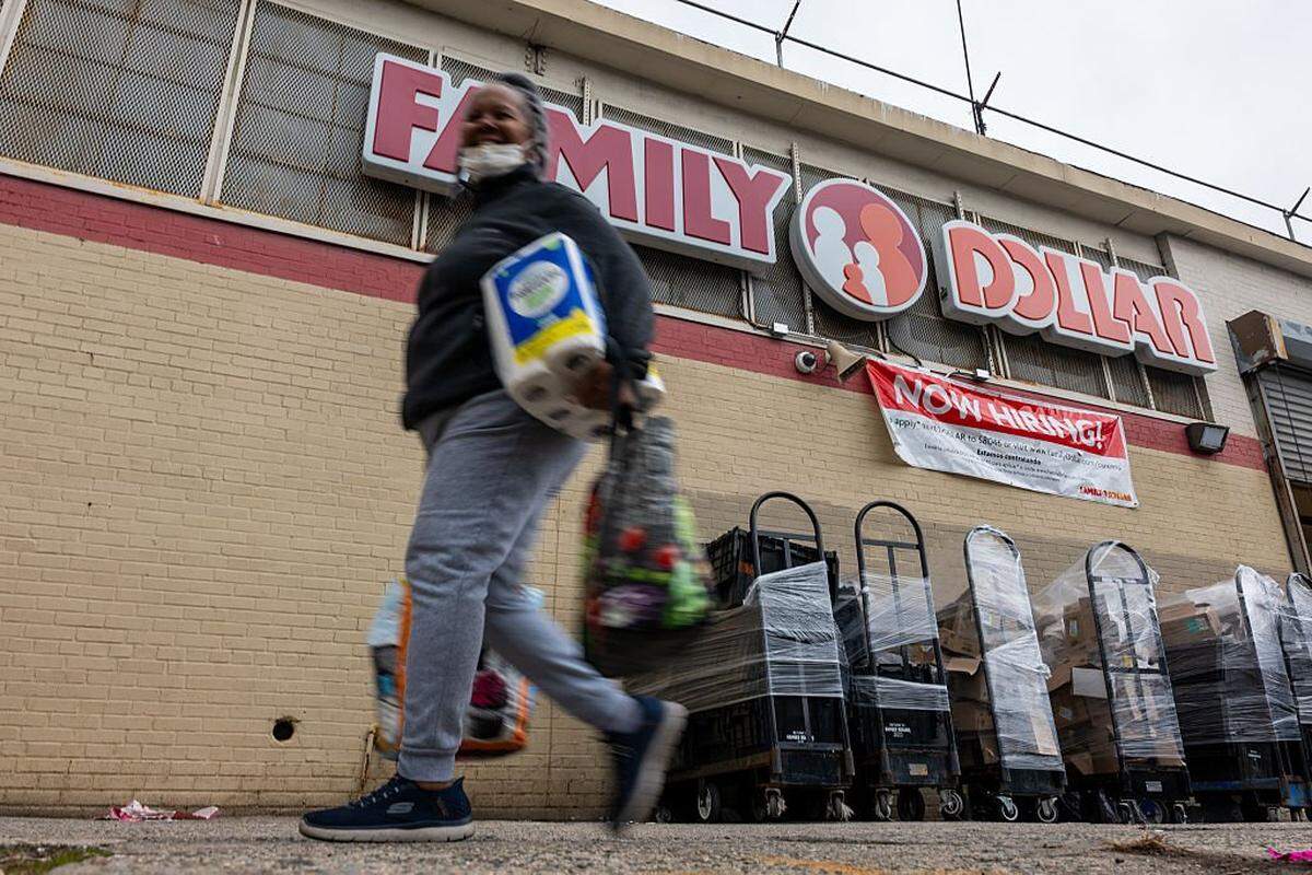 NEW YORK, NEW YORK - MARCH 26: People walk by a Family Dollar store in Brooklyn on March 26, 2025 in New York City. The discount retail chain Dollar Tree is selling Family Dollar to a pair of private equity firms for $1 billion. (Photo by Spencer Platt/Getty Images)