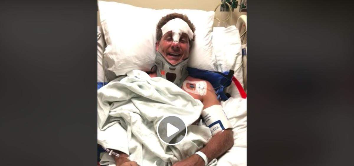 WRAL anchor Jeff Hogan from his hospital bed after being injured in a bodysurfing accident at Wrightsville Beach on July 28, 2018.