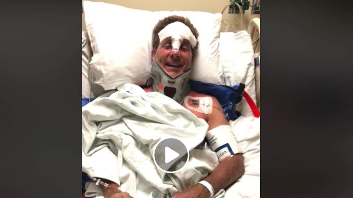 WRAL anchor Jeff Hogan from his hospital bed after being injured in a bodysurfing accident at Wrightsville Beach on July 28, 2018.