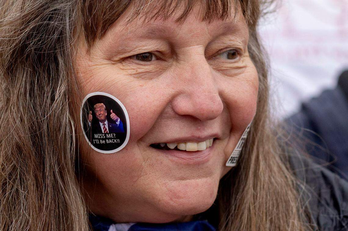 Dorothea Ohlandt of Franklinton, N.C. describes her travels around the country to attend rallies for Republican presidential nominee former President Donald Trump on Wednesday, October 30, 2024 at the Rocky Mount Event Center in Rocky Mount, N.C. Ohlandt was recently in New York for the rally at Madison Square Garden.