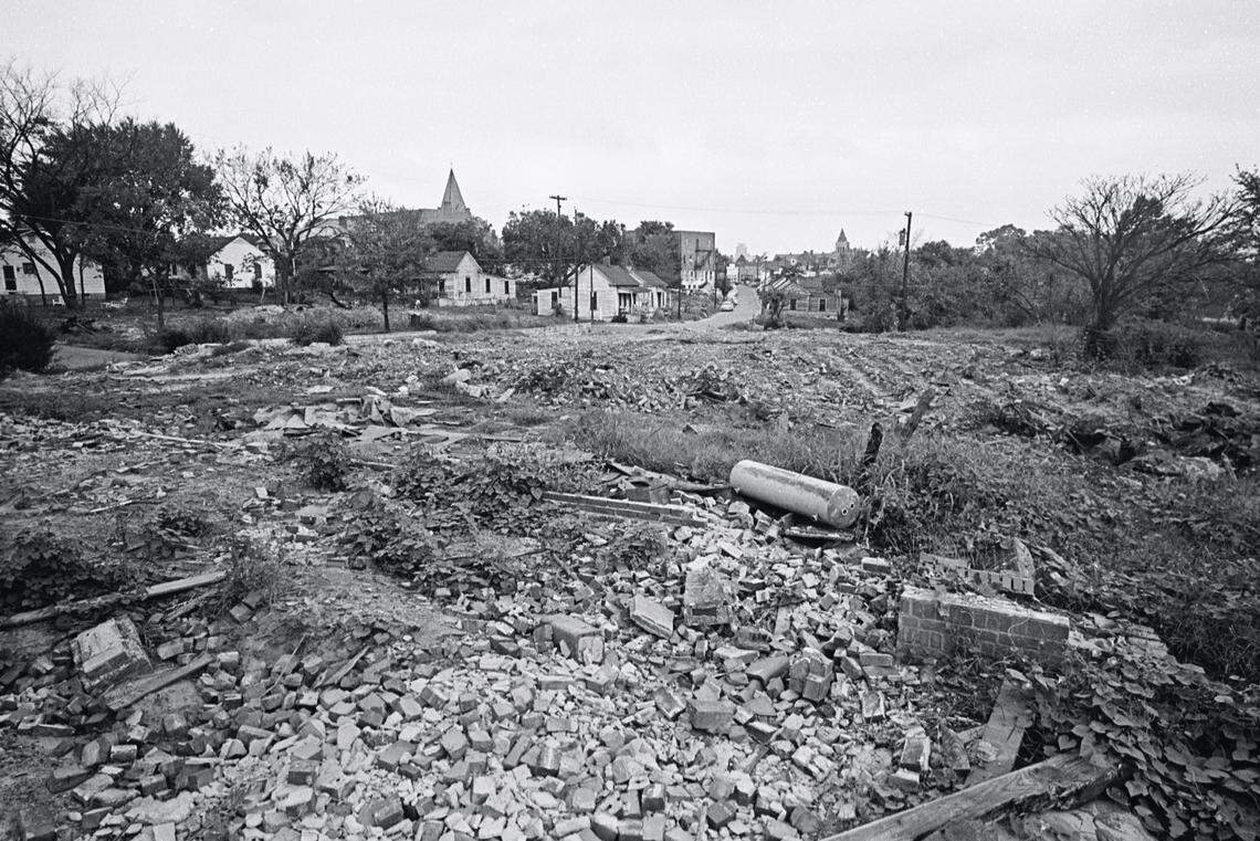 A Sept. 1964 photo shows land cleared of buildings in the Hayti community as part of Durham's Urban Renewal project.