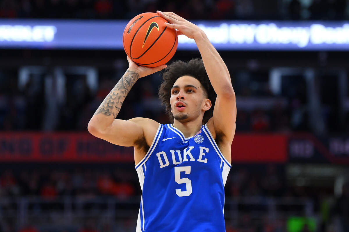 Duke Blue Devils guard Tyrese Proctor (5) shoots against the Syracuse Orange during the first half at the JMA Wireless Dome.
