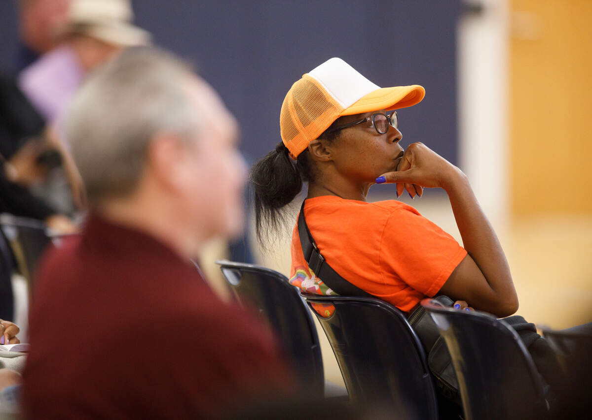 Samone Cole listens during a town hall meeting held by Zebulon municipal leaders on Monday, April 28, 2025, at Zebulon Community Center.