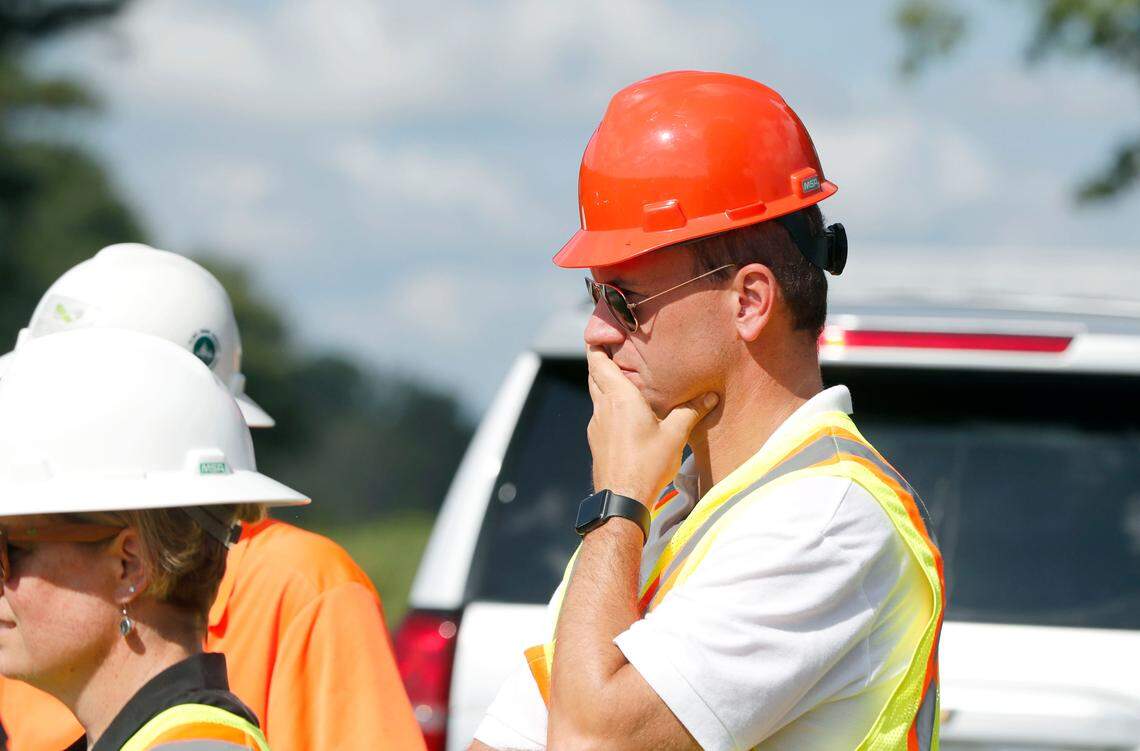 Enviva co-founder Thomas Meth, the executive vice president for sales and marketing, watches as trees are harvested in Wilson County, N.C., Tuesday, Sept. 3, 2019.
