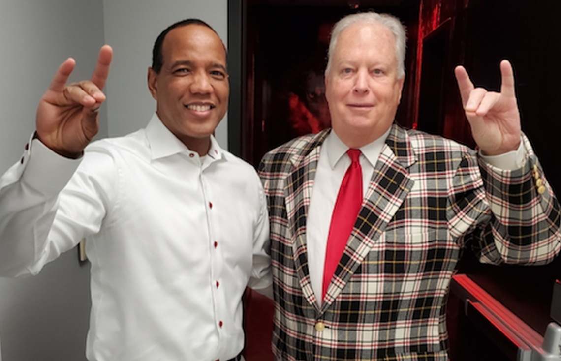 NC State basketball coach Kevin Keatts, left, and NCSU Wolfpack Club executive director Bobby Purcell before the Heritage Game at Reynolds Coliseum on Nov. 19, 2019. Purcell is wearing the plaid jacket once worn by the late Norm Sloan.
