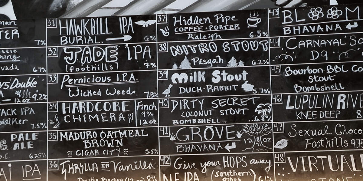 The bar features an extensive list of craft beer on tap.