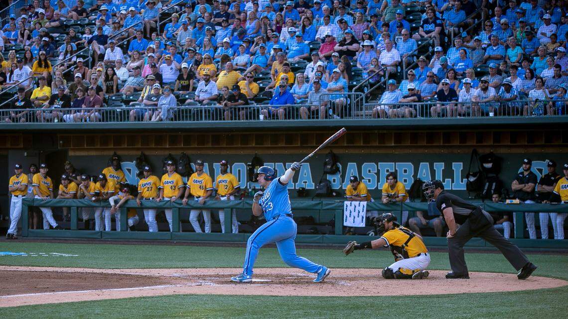North Carolina’s Alberto Osuna (23) bats against VCU on Monday, June 6, 2022 at Boshamer Stadium in Chapel Hill, N.C.