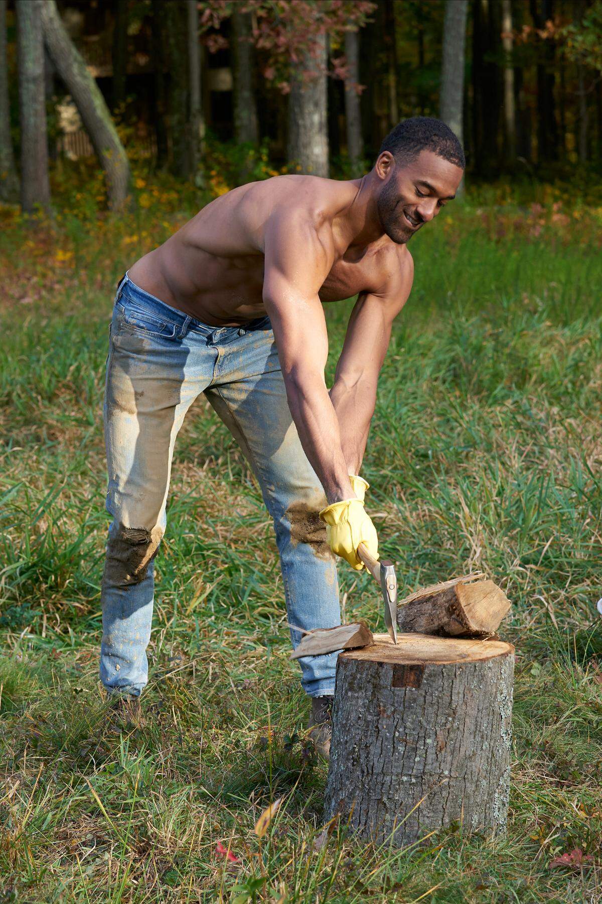 Raleigh native Matt James chops wood on his date with Bri Springs in the Jan. 11, 2021, episode of “The Bachelor” on ABC.