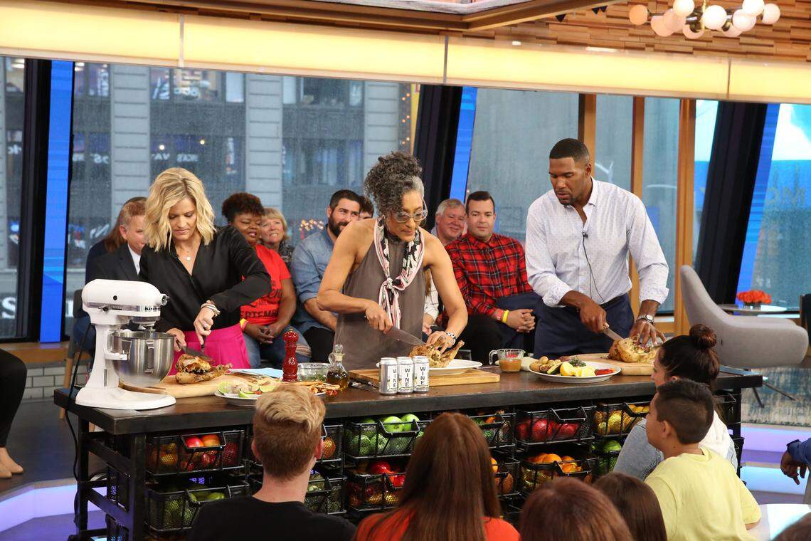 Chef and author Carla Hall  appears weekly on “GMA Day” as a food contributor with co-hosts Sara Haines and Michael Strahan.