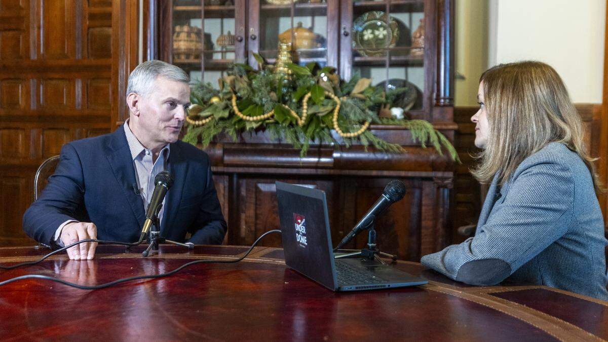 Gov. Josh Stein sits for an interview and records an Under the Dome podcast with News & Observer Capitol bureau chief Dawn Baumgartner Vaughan on Tuesday, Dec. 16, 2025, at the North Carolina Executive Mansion in Raleigh.