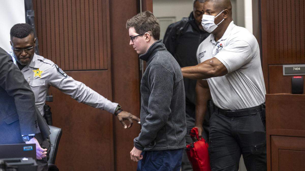 Austin Thompson, an 18-year-old man who pleaded guilty in the 2022 Hedingham neighborhood mass shooting in Raleigh that killed five people, enters Wake County Superior Court before his attorneys began presenting evidence during his sentencing hearing on Tuesday, Feb. 10, 2026.