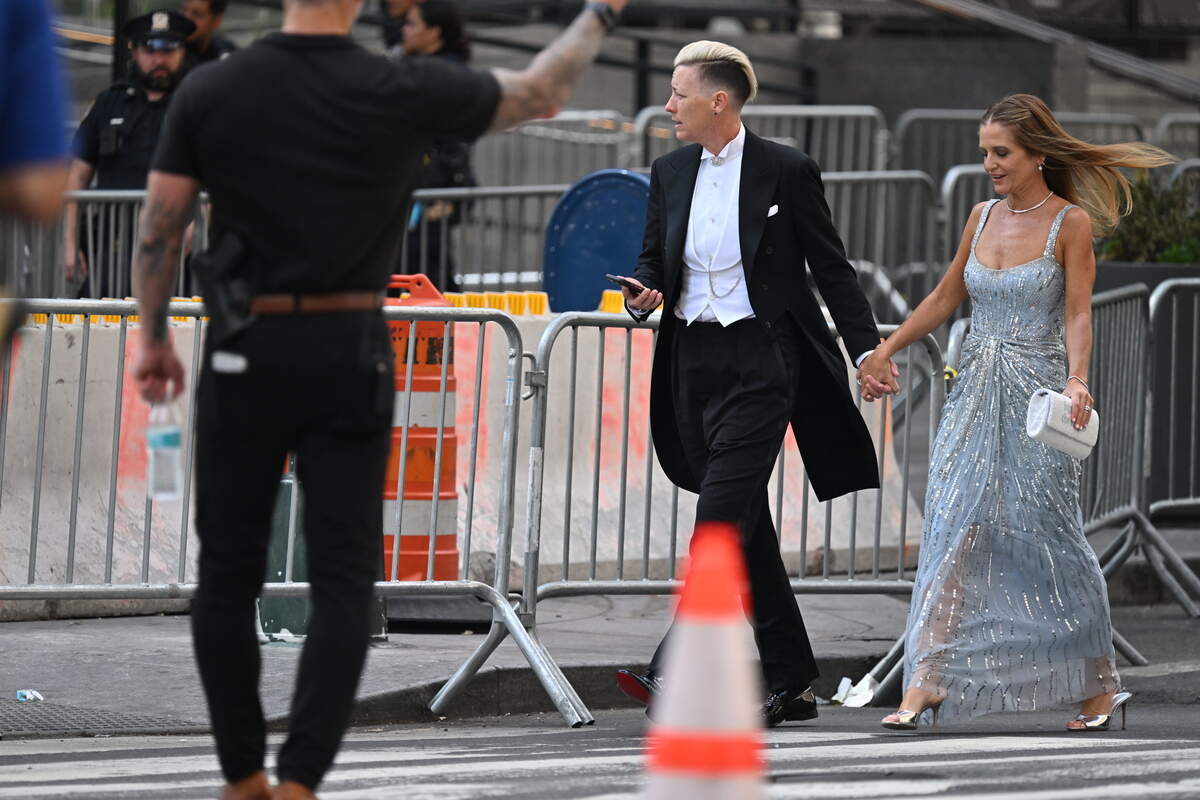Abby Wambach and Glennon Doyle arrive at Madison Square Garden on July 3, 2026 in New York City. There have been unconfirmed reports that Taylor Swift and Travis Kelce will be celebrating their wedding in the area.