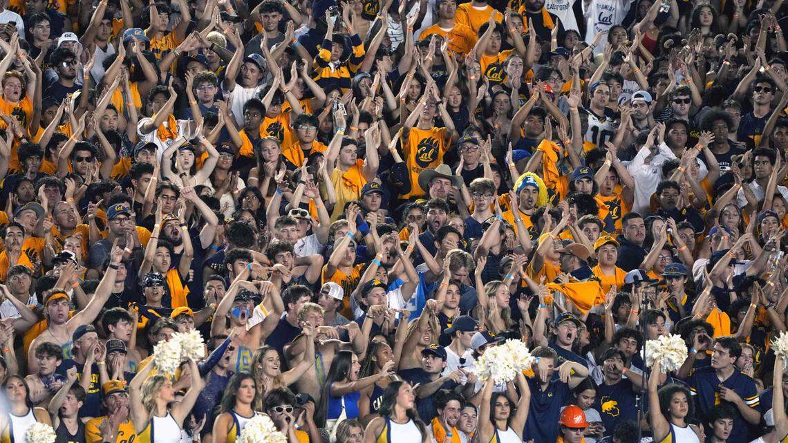 California Golden Bears fans cheer during the first quarter against the Miami Hurricanes at California Memorial Stadium on Oct. 5, 2024.