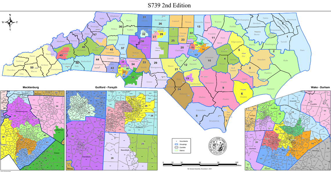 North Carolina state Senate district map passed by state lawmakers in November 2021 as part of redistricting.