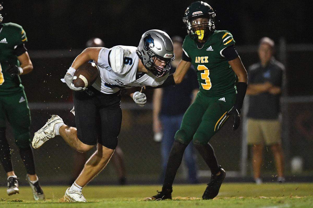 Panther Creek wide receiver Michael Molina (6) runs for the touchdown during the first half against Apex. The Apex Cougars and the Panther Creek Catamounts met in a conference football game in Apex, N.C. on September 20, 2024.