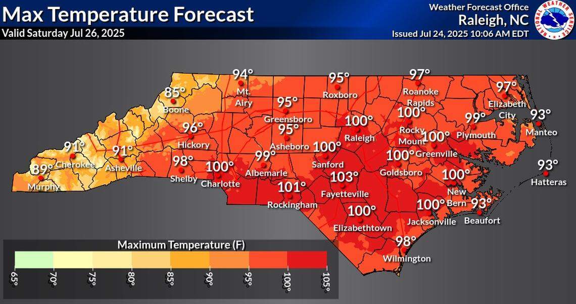 Triangle residents should prepare for extreme heat starting Friday, July 25, as high temperatures around 100 degrees continue throughout the weekend.