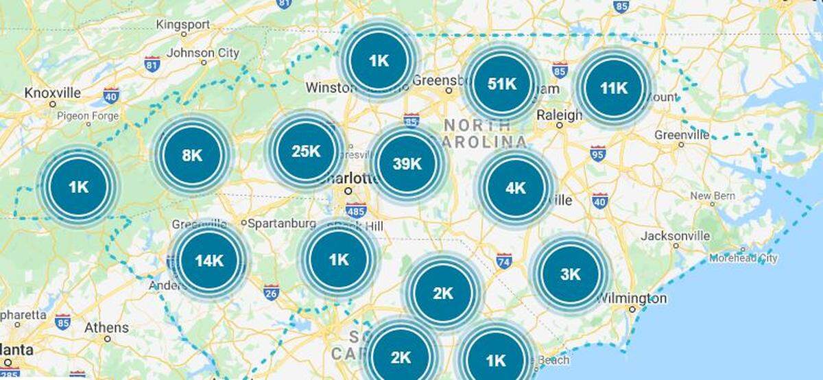 A screen grab of Duke Energy’s website at 7:40 a.m.