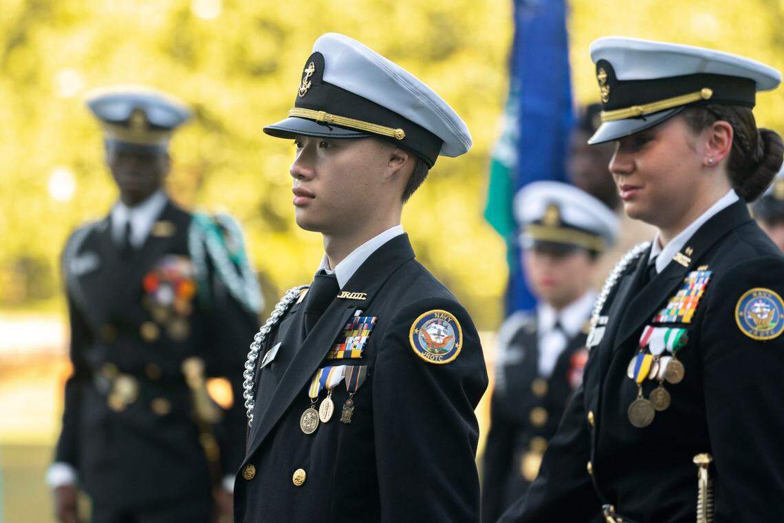 Graduating Executive Officer Woodward Tran at Cary High School’s Naval Junior ROTC Change of Command Ceremony in Cary, N.C. on Tuesday, May 17, 2022. Tran will start school at Virginia Military Institute in July.